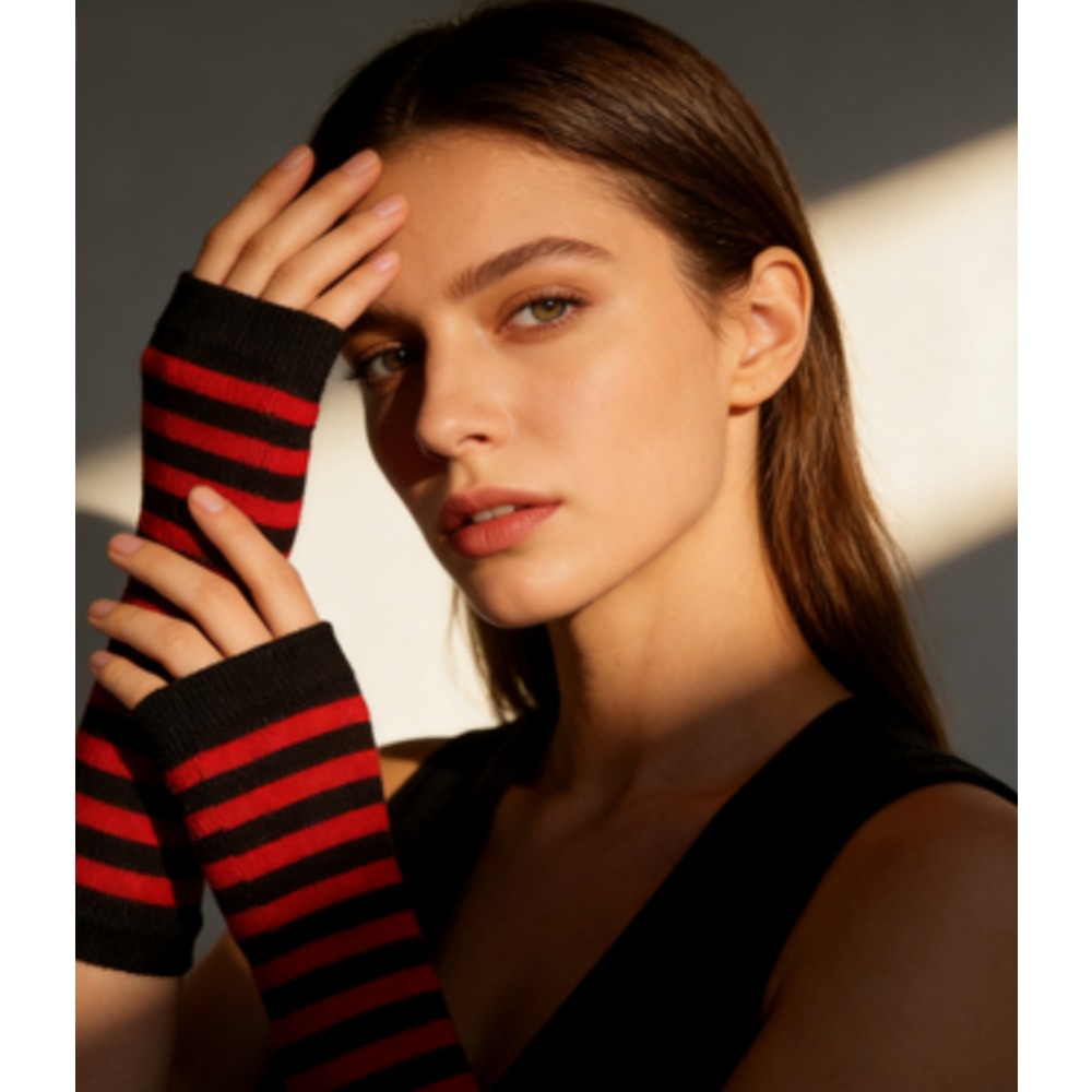 PESENAR Red  Black Striped Fin - Fingerless Glove Knit ulasan dan harga