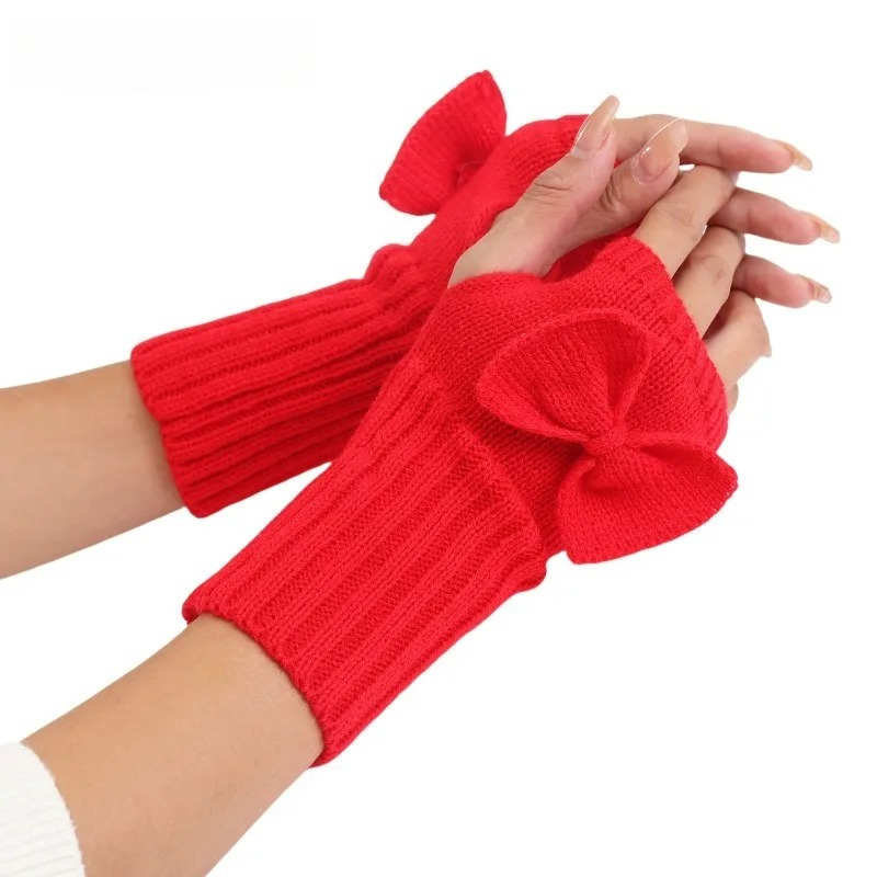 Knit Bow Fingerless Gloves – S - Fingerless Glove Knit ulasan dan harga