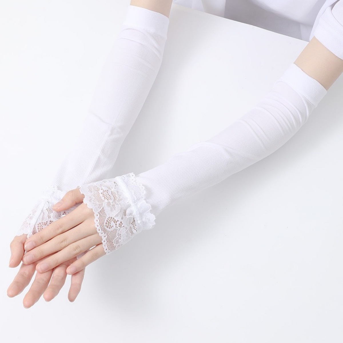Women Long Elastic Arm Sleeve  - Fingerless Glove Knit ulasan dan harga