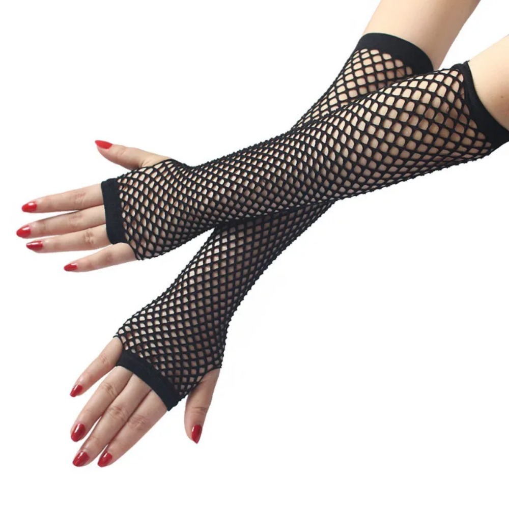 Women Neon Fishnet Long Finger - Fingerless Glove Knit ulasan dan harga